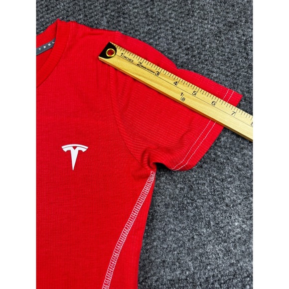 Tesla Womens Red Short Sleeve Logo Stretch Performance Fitted T-Shirt Size XS - Picture 6 of 7